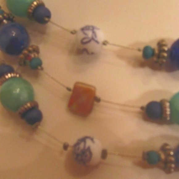 Layered Glass Genuine Stones MOP Stainless Steel Floating Necklace - Picture 11 of 12